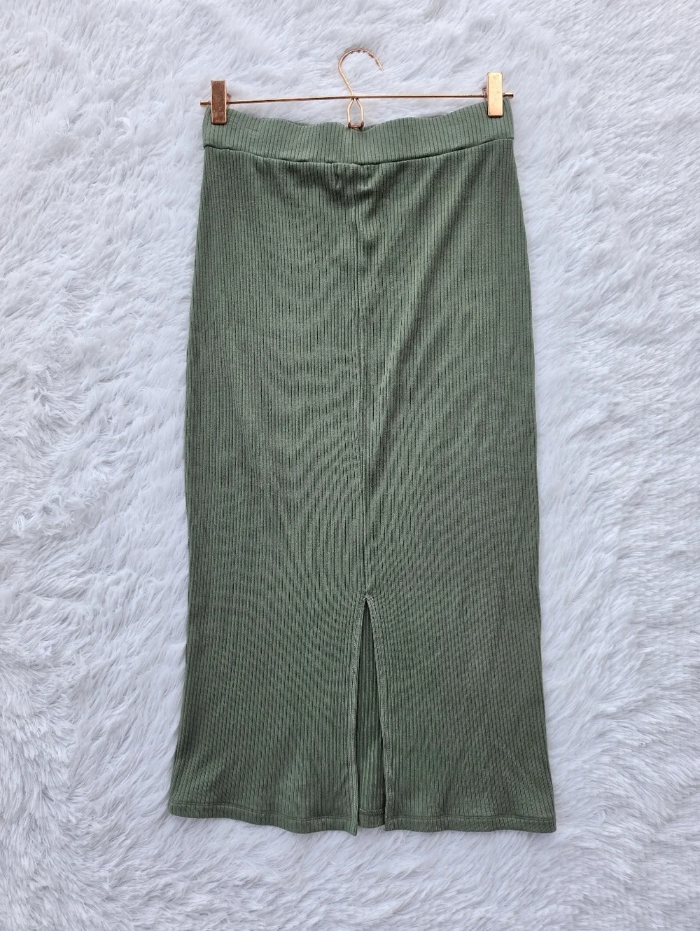 Sundry Olive Green Ribbed Midi Length Skirt - Picture 4 of 7